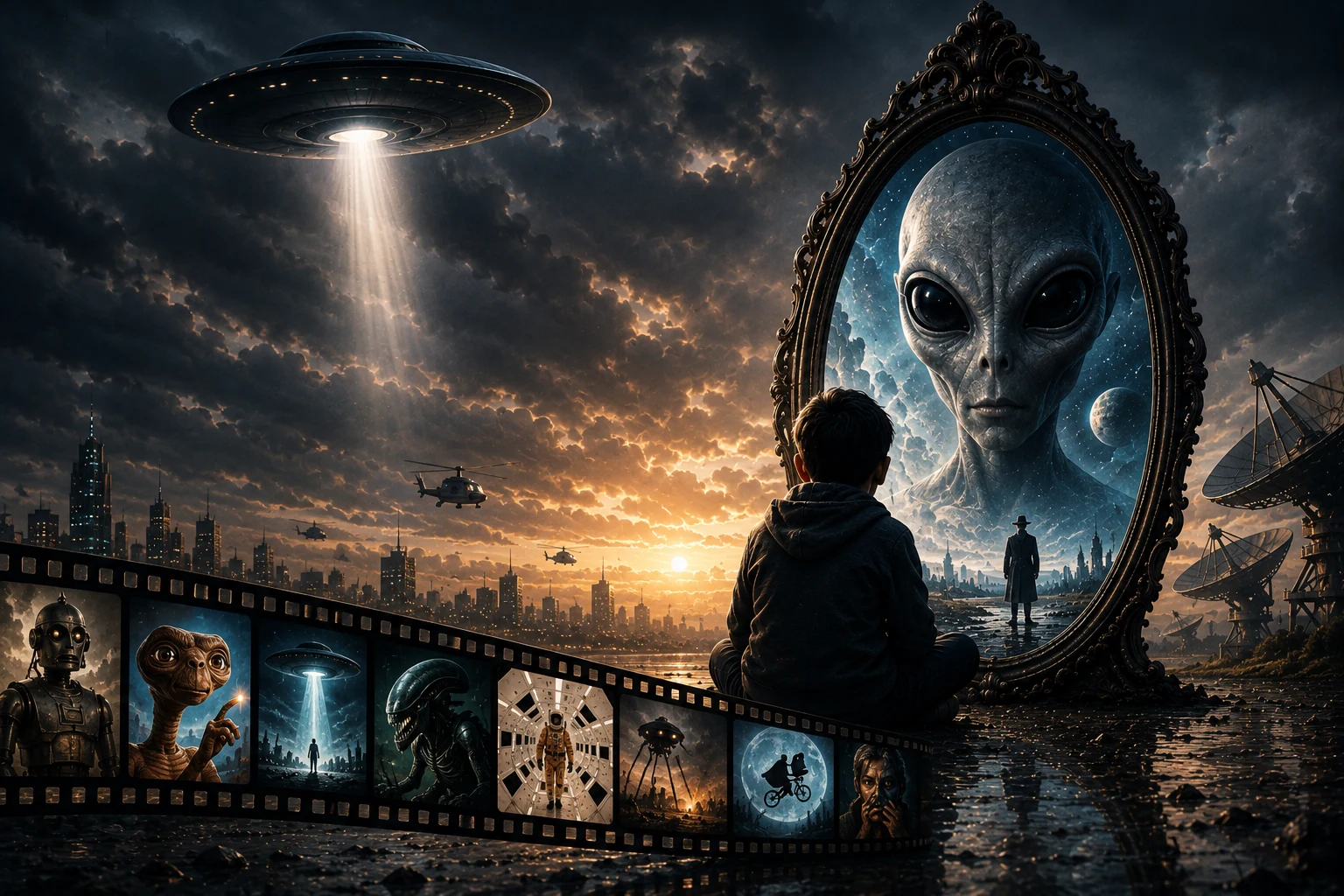 Composición cinematográfica sobre el extraterrestre como espejo de la identidad humana.